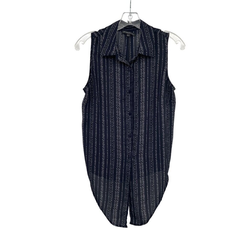 Adrianna Papell Womens Striped Button Up Top Sleeveless Lightweight Blue/White S